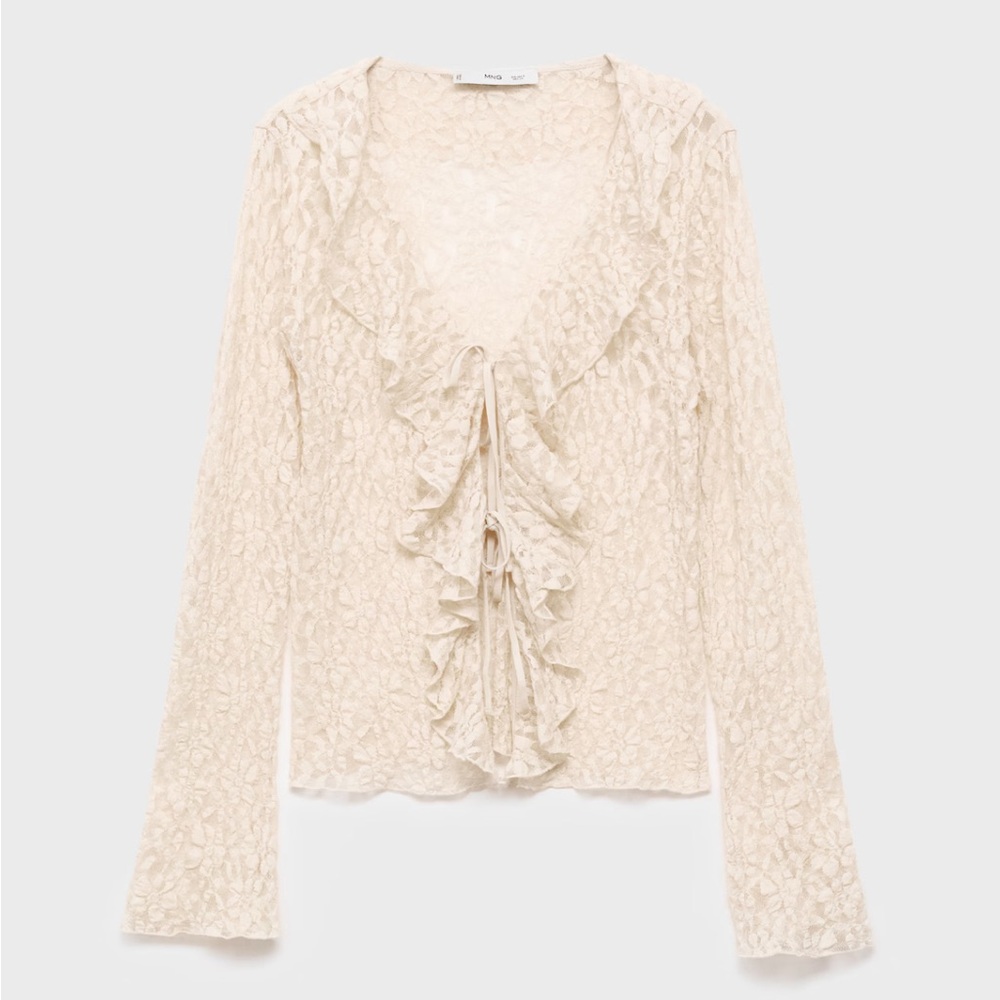 Mango lace tie front shirt